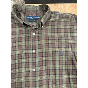 VTG Ralph Lauren Mens Classic Fit Green Plaid Long Sleeve Button Down Shirt XL E